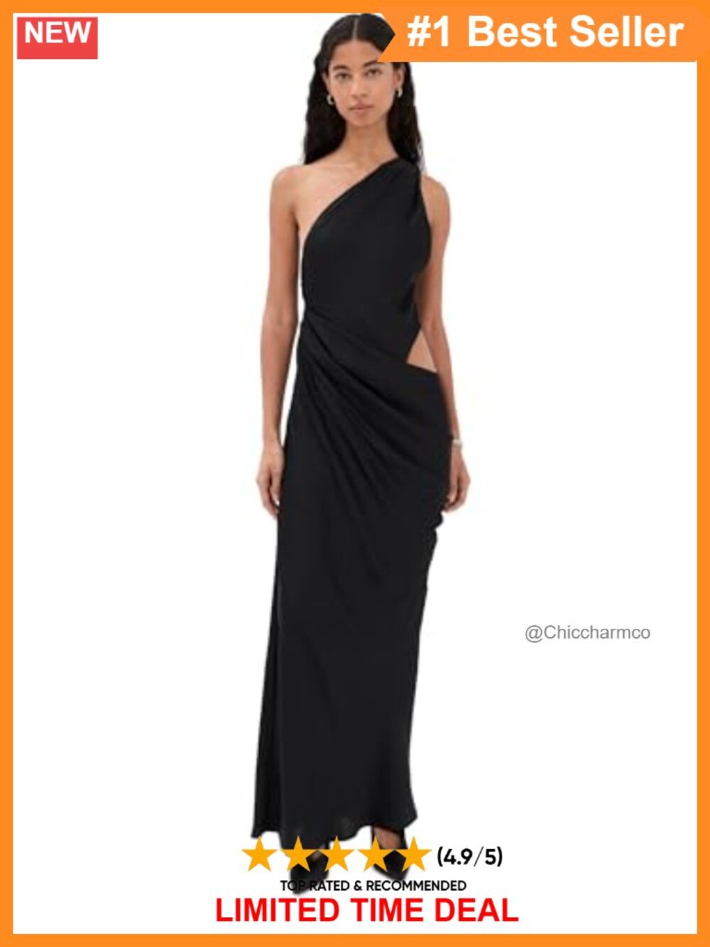 One Shoulder Satin Maxi Dress Cutout Draped Bias Evening Formal Gown